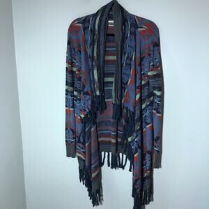 Tasha Polizzi S cotton fringe cardigan poncho long sleeves Aztec western sweater
